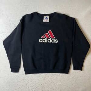 Adidas Sweatshirt Mens L Black Vintage 90s Big Logo Distressed Made in USA